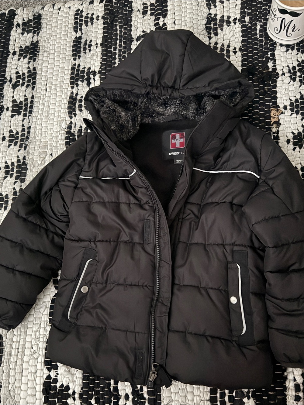 Swiss Tech Kids Black Hooded Puffer Jacket